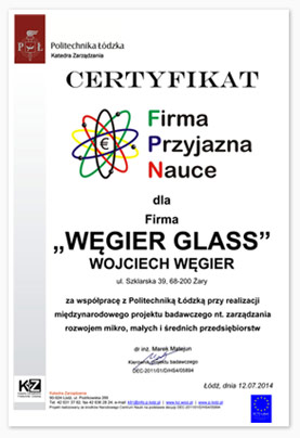 Certyfikat Firma przyjazna nauce, Węgier Glass, Politechnika Łódzka